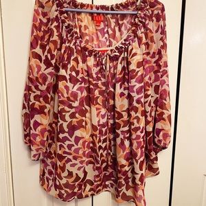 Elle Large Polyester Print Viva Magenta Blouse